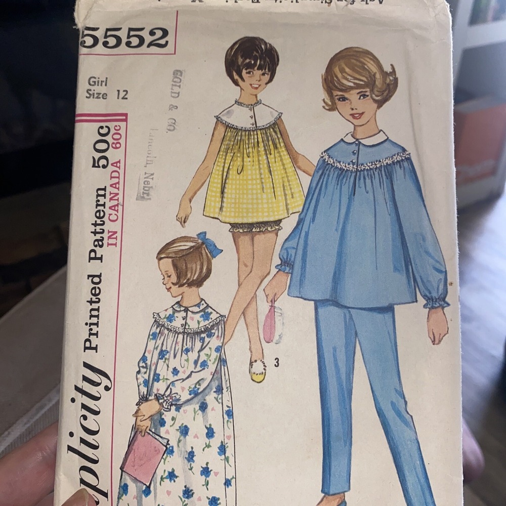 Vintage 1960s Simplicity 5552 Girls Pajama Sewing Pattern Size 12 Cut Complete